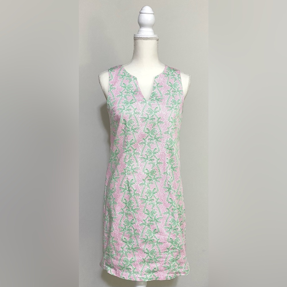 C&C California Women 4 Pink Green Palm Tree Dress Boho Retro Coastal Preppy